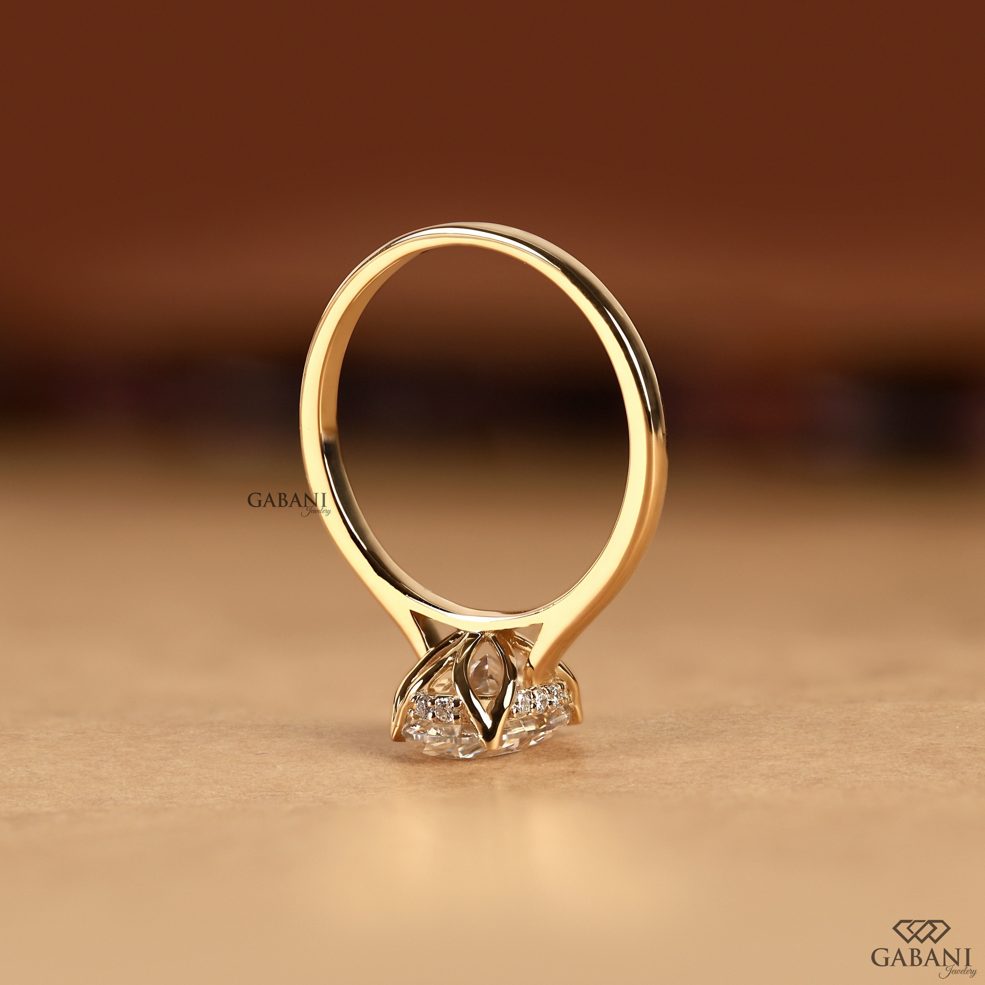 Full band view of a handcrafted oval lab grown diamond engagement ring designed as a classic bridal solitaire ring with a comfortable and elegant profile.