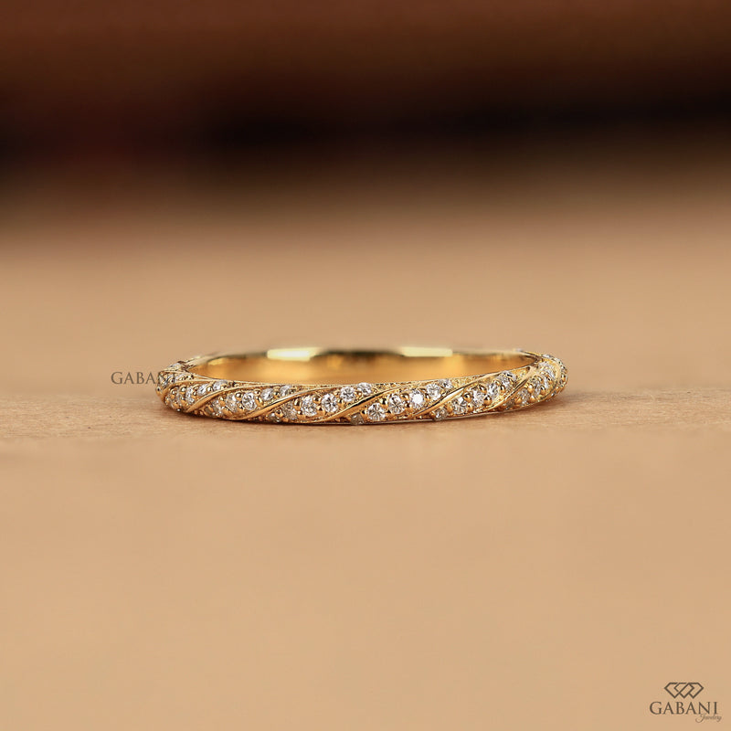Round Lab Grown Diamond Wedding Band, Vintage Twisted Vine Milgrain Band