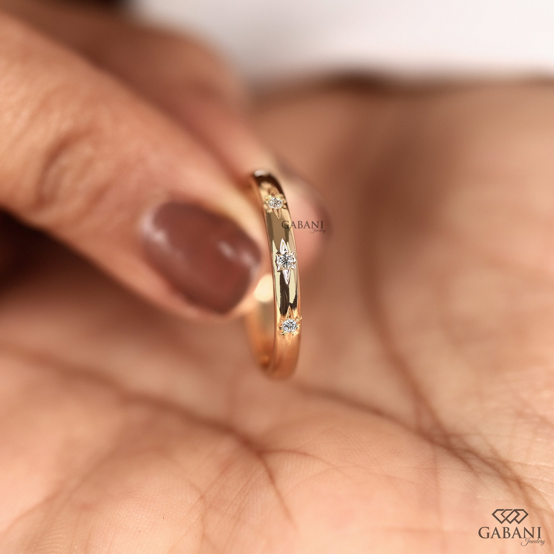 half eternity flush set lab grown diamond band with star details
