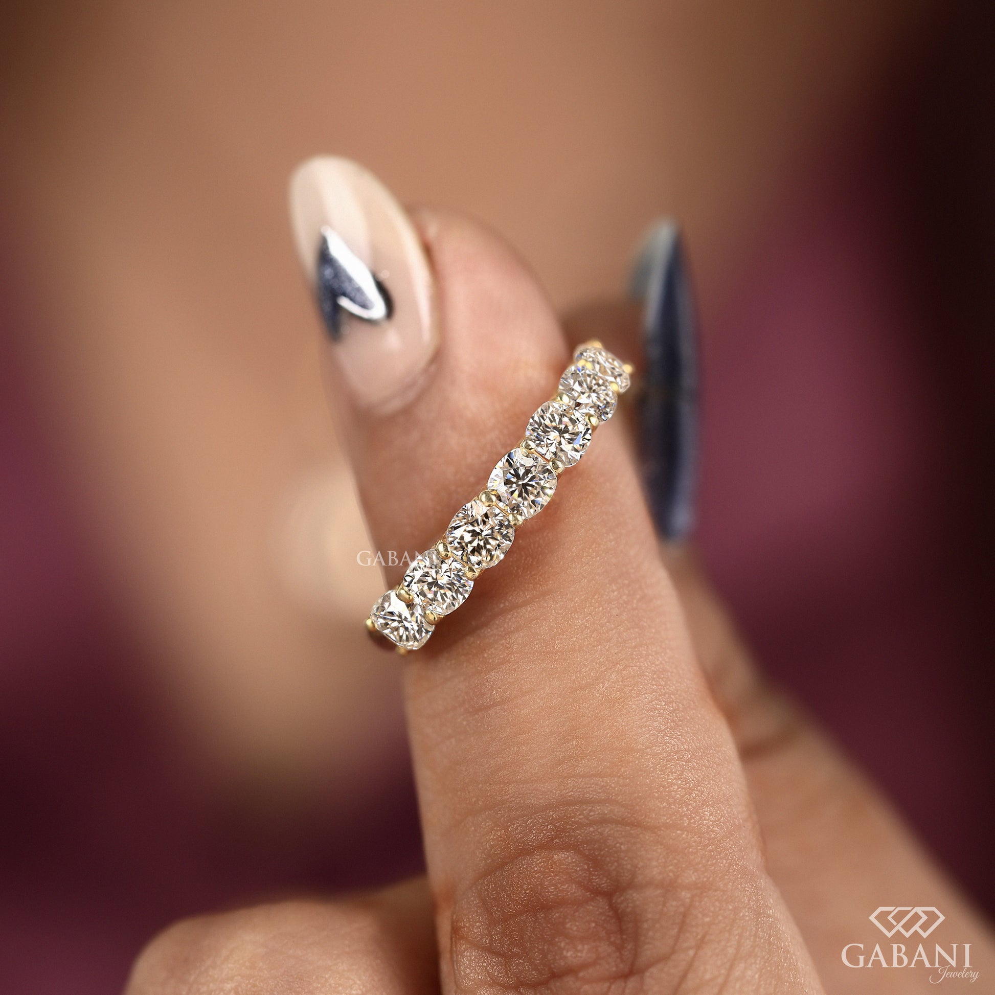 cushion cut lab created diamond band designed as a matching yellow gold wedding ring